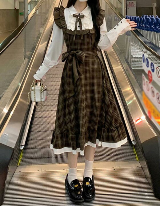 楽天市場】長袖 ワンピース 制服 ロリータ JK服 女子高生 チェック  