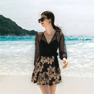 水着 ワンピース レディース 服みたいな 体型カバー水着 大きいサイズ ワイヤー入り M-4L 長袖 透け感 ぽっちゃり セクシー 20代 30代 40代 50代 ママ水着 オトナ女子 二の腕 お腹 お尻 太もも カ