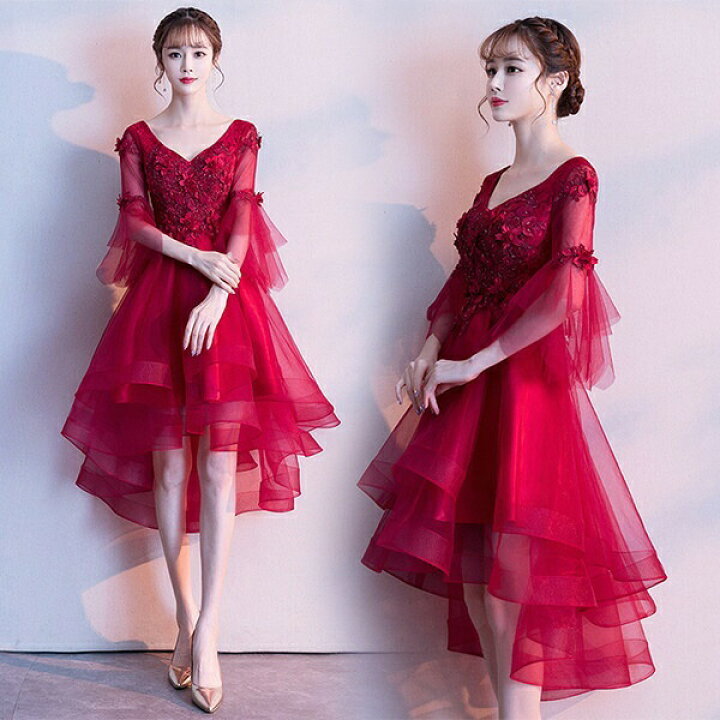 楽天市場】フィッシュテールドレス レッド 演奏会 着痩せ パーティー  
