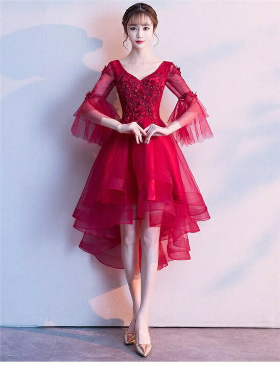 楽天市場】フィッシュテールドレス レッド 演奏会 着痩せ パーティー  