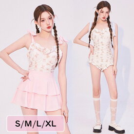 ★500円OFFクーポン配布中★ 水着 レディース ワンピース水着 スカート 2点セット パッド付き ワイヤーなし 学生風 かわいい 肩出し 着痩せ セクシー 撮影 写真用 映える 温泉 プール ビーチ ブルー ピンク S M L XLグローリーパーク