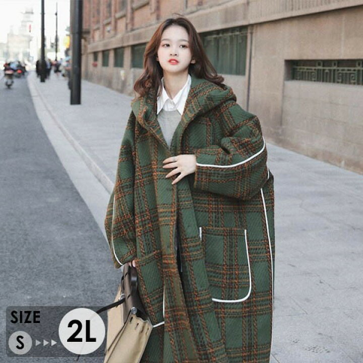 楽天市場】ロングコート フード付き チェック柄 レディース 中綿コート  