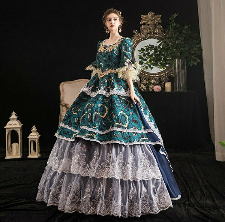楽天市場 貴族 ドレス ステージ 舞台 衣装 中世貴族風 お姫様ドレス 宮廷 お嬢様 パーティー 中世 ファスナータイプ 演奏会 ロングドレス 大きいサイズ ワンピース 刺繍 プリンセスライン フリル 長袖 Aライン 緑色 Da745s1s1d4 パーティードレス通販 Glorypark