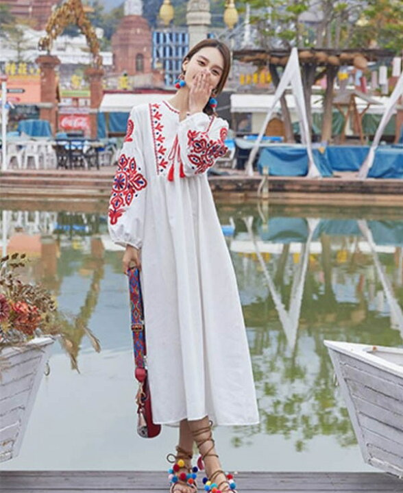 楽天市場】ハワイ リゾートワンピース マキシ丈 長袖 体型カバー  