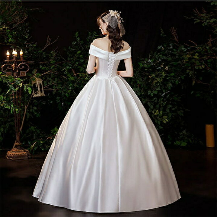 楽天市場】花嫁 ウェディングドレス オフショルダー Aライン サテン  