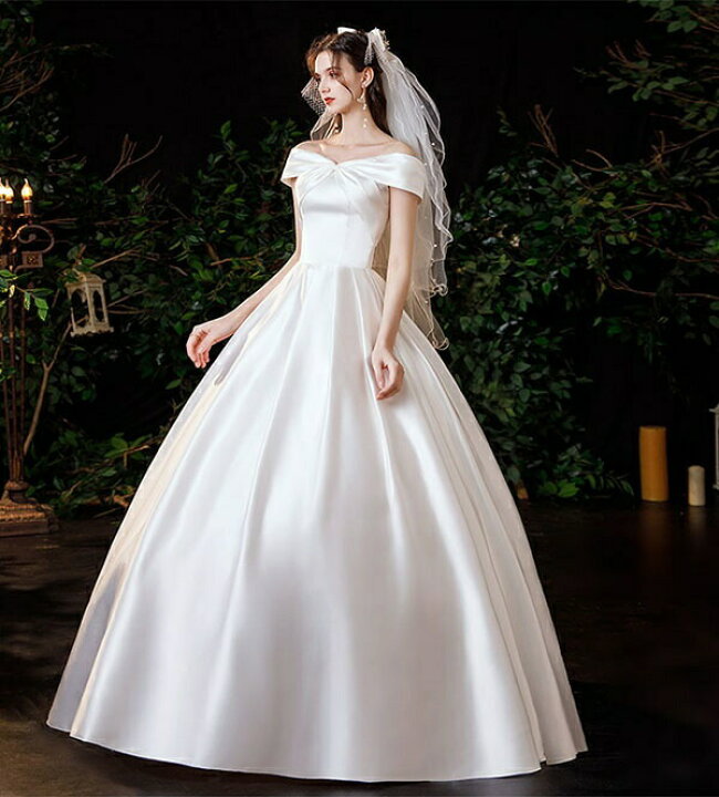 楽天市場】花嫁 ウェディングドレス オフショルダー Aライン サテン  