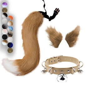 コスプレ道具 尻尾 耳 カチューシャ 首輪 鈴 セット もこもこ ふわふわ 可愛い 猫 狐 コスプレ cosplay 可愛い 大人用 子供用 仮装 文化祭 学園祭 コスチューム アクセサリー ハロウィン ブラウン 灰色 白 ピンク 黒 赤 青 茶色グローリーパーク