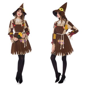 【2点以上購入で300円OFFクーポン発行中】ハロウィン コスプレ 女の子 レディース キッズ 子供用 衣装 稲妻風 かかし風 かぼちゃ風 ドレス ワンピース ハット付き 仮装 かわいい 農場風 コス