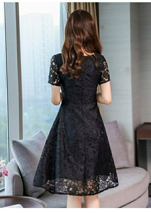 楽天市場】レースワンピース ぽっちゃり 袖あり 膝丈 シースルー A  