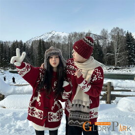 ペアルック ニット セーター カップル お揃い トップス 冬 厚手 長袖 トナカイ柄 ノルディック柄 クリスマス コーデ メンズ レディース 暖かい カジュアル 可愛い ペアコーデ おしゃれ 冬服 プレゼント ギフト デート S M L 2L 3L 4L