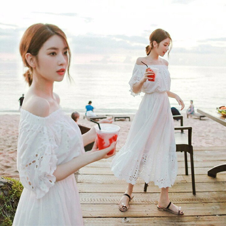楽天市場】【再入荷】ワンピース 夏 リゾート ロング丈 オフショルダー 