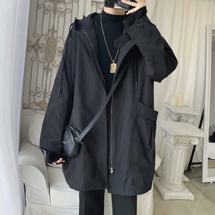 楽天市場 送料無料スプリングコート メンズ 春アウター 薄手コート フード付き ロングコート 裏地付き 無地 ポケット付き ゆったり 通気性 軽量 お洒落 カジュアル 体型カバー 春秋 春新作 ギュリック