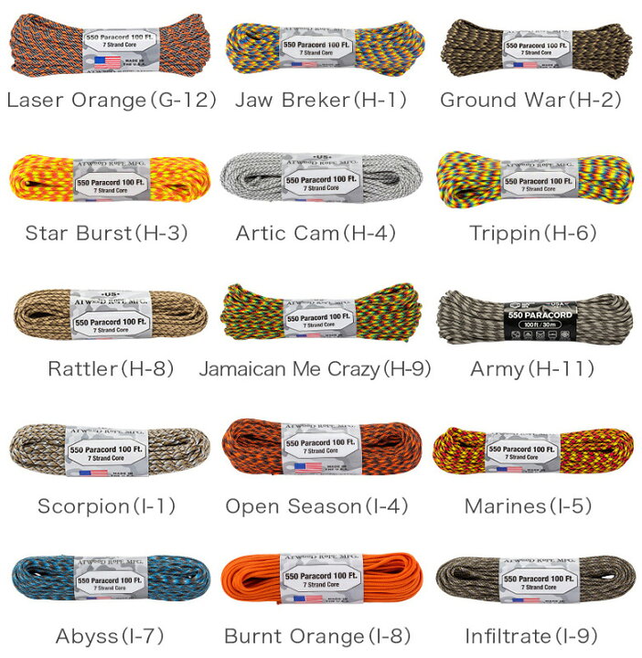 楽天市場 アトウッド Atwood パラコード パラシュートコード ロープ Paracord 100フィート 4mm 30m アウトドア キャンプ 丈夫 Usa 7 Strand 550lb Gulliver Online Shopping