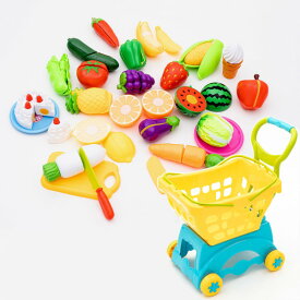 かご 分離型 ショッピングカート + 果物切り 30種セット / おもちゃ キッチン遊び ままごと