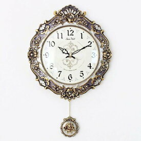 1800-9939 純正品 アンティーク ゴールドローズ 錘 静音 壁掛け時計 バイオレット