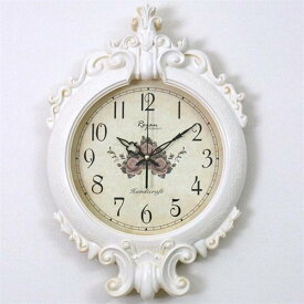 1800-9939 純正品 アンティーク フラワー 円形 静音 壁掛け時計(ホワイト)