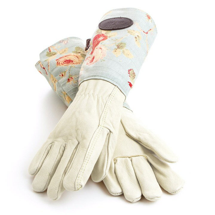イングリッシュローズリネン レザーグローブカラー：ブルー Floral English Leather  Linen  Gardening Gloves -［Bradley's/ブラッドリーズ］(在庫限りで終了) ガーデンマート