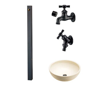 ウォータービュー コンビ コンビポール(2口) + 蛇口ブラック + 陶器パン(ボウル) セット 【TOYO・東洋工業】 【メーカー取り寄せ品】
