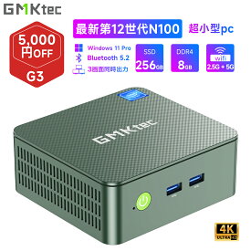 5000円OFFクーポン配布中 GMKtec ミニpc インテルAlder Lake-N100 mini pc Windows 11 Pro DDR4 8GB+256GB SSD 4コア/4スレッド 最大周波数3.4GHz WIFI6/BT5.2 TDP 6W 小型 M.2 2280 NVMe(PCIe3.0)ミニパソコン 2.5G有線LANポート付 静音性 レビューgift 12ヶ月保証