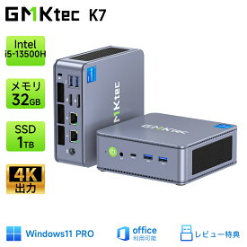 【20%OFFで実質7,0392円 SS期間限定】GMKtec k7 ミニpc i5搭載 第13世代インテル® Core™ 13500H DDR5 32GB+1TB 12コア/16スレッド 4.70GHz mini pc Windows11Pro 40Gbps ミニpc WIFI6/BT5.2 TDP 45W 小型pc M.2 2242 SATA（PCIe3.0） LANポート 静音 デスクトップ