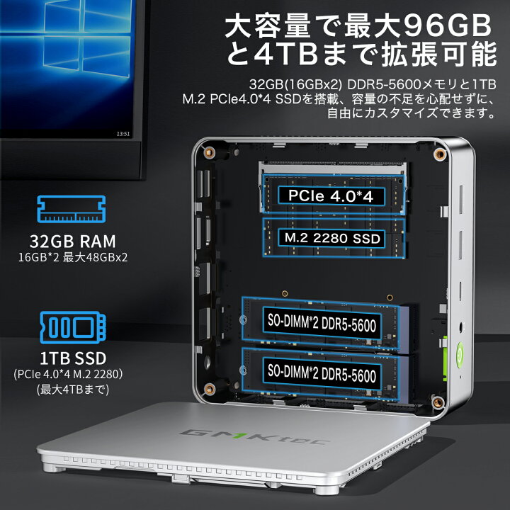 楽天市場】K9 AI搭載 GMKtec ミニpc Intel Core Ultra 125H 32G+1T 