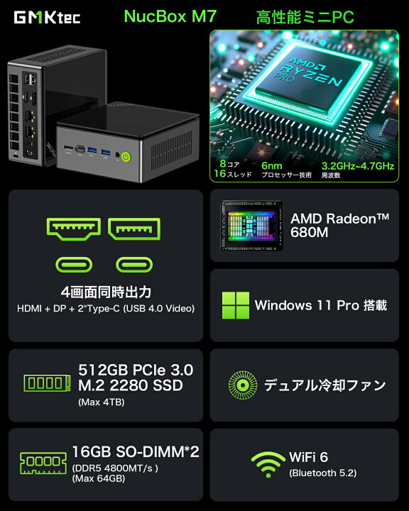 楽天市場】【マラソン25%OFFクーポン】GMKtec M7 ミニPC【AMD Ryzen 7 
