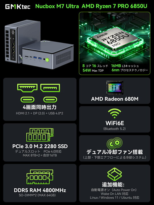 楽天市場】【クーポンで69,999円】GMKtec ミニpc M7 Ultra【AMD Ryzen 