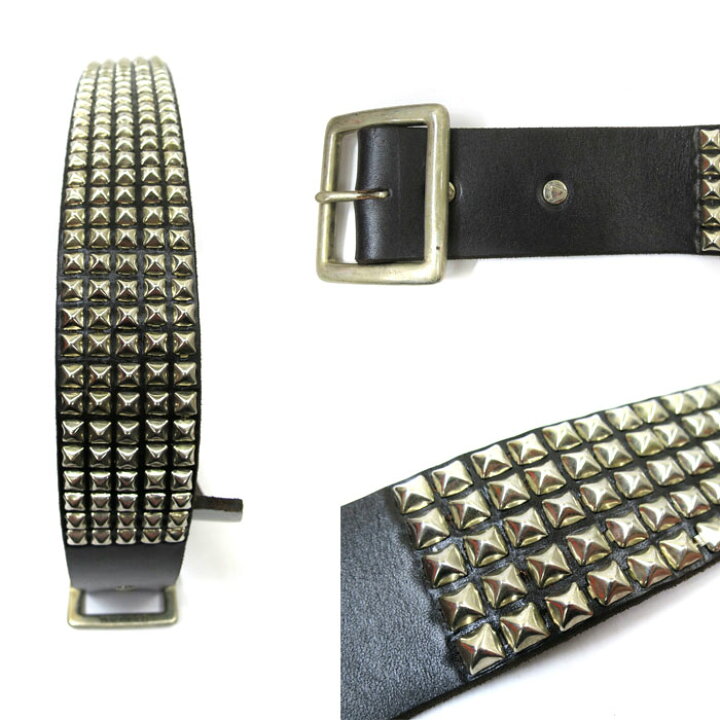 HTC USA #14 5ROW PYLAMID LEATHERBELT 1.75( エイチティーシー USA5連 ピラミッド レザーベルト  NICKEL STUDS (ニッケル スタッズ BLACK LEATHER ブラック レザー ）htc ベルト htc スタッズベルト  26518 ＧＭＭＳＴＯＲＥ