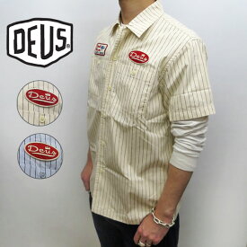 【30%オフプライス】 deus ex machina [ FOREMAN STRIPE SHIRT ]【 Blue Stripe , Beige Stripe 】 デウスエクスマキナ ストライプワークシャツ　メンズ　デウスエクスマキナ　フォアマンストライプシャツ　綿100%　deus DMP2251524