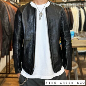 ＊ご希望でケア用品1点プレゼント＊正規販売店 FINE CREEK&CO BUD Heavy Weight ファインクリークアンドコー ノーカラーレザージャケット バド ヘビーウェイト BLACK(茶芯) ホースハイド 馬革 アンドコー ファインクリークレザー ACJK015【36-42サイズ】