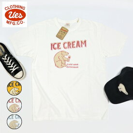 2024SS【メール便で発送】 UES（ウエス）ICE CREAM Tシャツ [ 652409 ] アイスクリーム プリントTシャツ ウェス 半袖Tシャツ アメカジ 日本製 綿100％ ウエスクロージング ホワイト イエロー