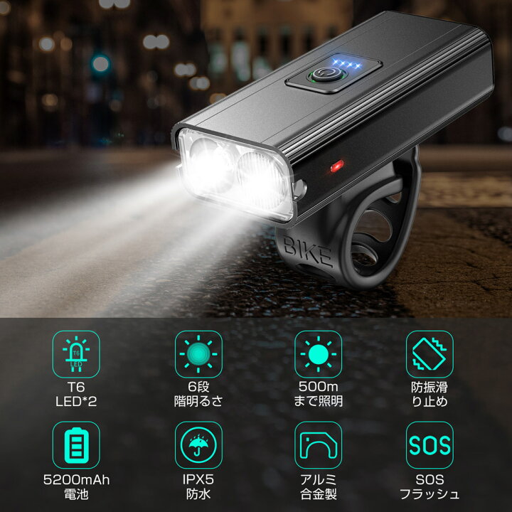 自転車 ライト 1000ルーメン Usb充電式 防振 高輝度 ロードバイク Led自転車ヘッドライト 大容量 50mah Ipx5防水 3つ調光モード
