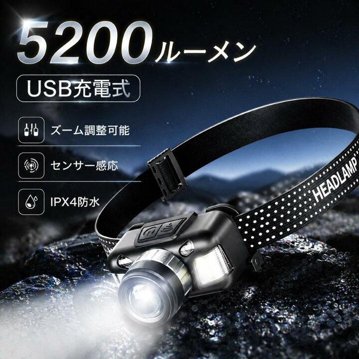 楽天市場】ヘッドライト LEDヘッドランプ LED 充電式 四つモード 
