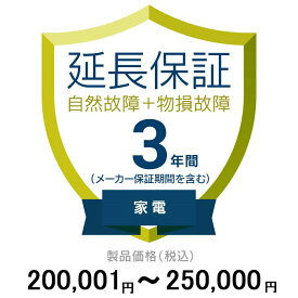 価格.com家電延長保証(物損付き)3年に延長 家電 200,001〜250,000円