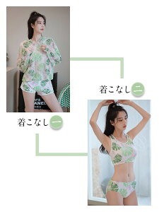 ボタニカル柄 チュニック 水着 レディース 体型カバー タンキニ 4点セット 水着 レディース セパレート フィットネス水着 韓国 高校生 大学生 女の子 シニア 大きいサイズ 日焼け防止 UV対策