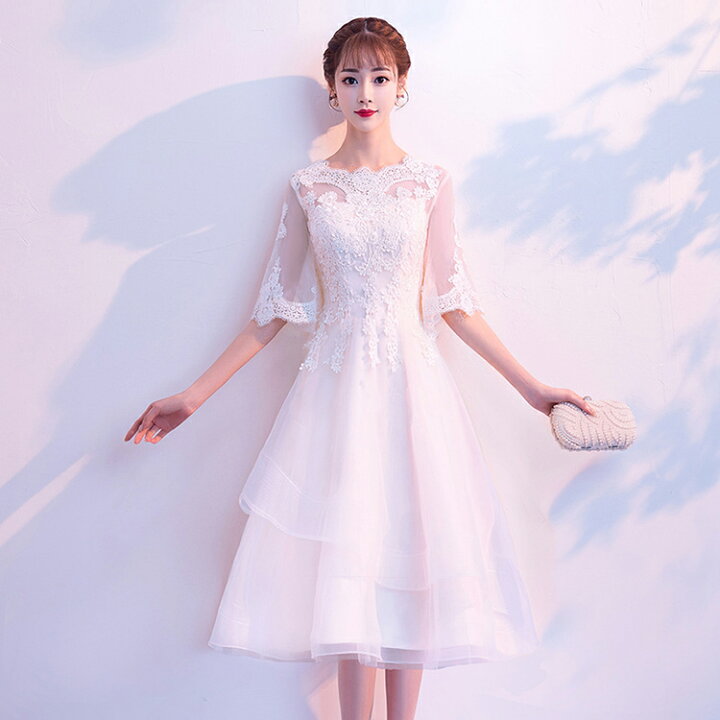 楽天市場】2タイプ 白 ウェディングドレス レース 刺繍 二次会 結婚式  