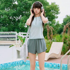 フィットネス水着 レディース セパレート 2点セット 半袖 体型カバー スポーティー ママ水着 大きいサイズ 上下セット 女性用 ショートパンツ ショーツ一体型 小胸 盛れる 10代 20代 30代 40代