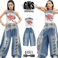 デニム jazz キッズダンス衣装 セットアップ 女の子 団体服 K-POP 演出服 白 英字柄 キャミソール 青 ロ…