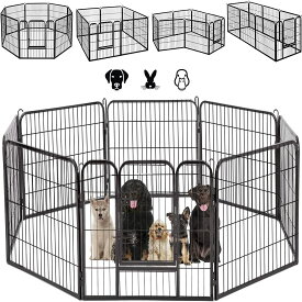 ペットフェンス 80x60 犬猫 中大型犬用 ペットケージ パネル8枚 折り畳み式 ペットサークル 床保護 カタチ変更可能 組立簡単 室内外兼用 滑り止めキャップ付き スチール製
