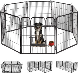 ペットフェンス 80x80 犬猫 中大型犬用 ペットケージ パネル8枚 折り畳み式 ペットサークル 床保護 カタチ変更可能 組立簡単 室内外兼用 滑り止めキャップ付き スチール製