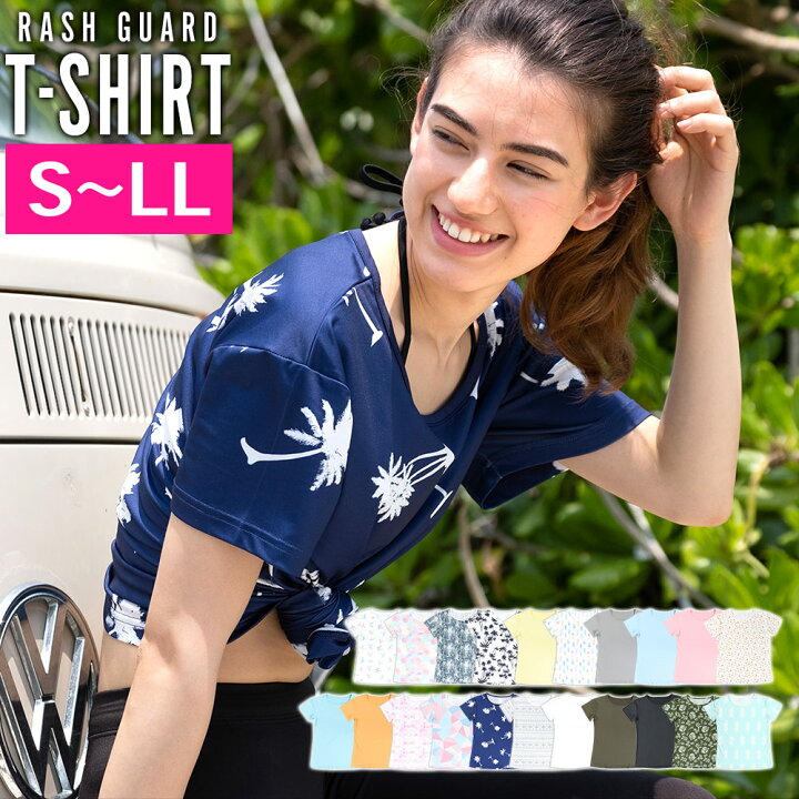 楽天市場 ラッシュガード レディース Tシャツ クルーネック S Ll ラッシュ プルオーバー ゆったりサイズ 半袖 大きいサイズ Upf50 Uvカット 紫外線対策 Go Island