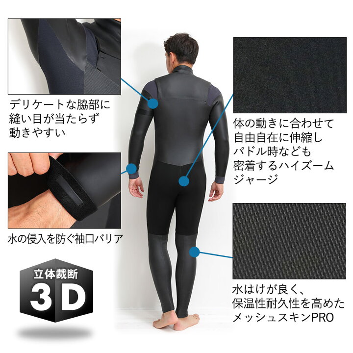 楽天市場】FELLOW セミドライ ALL3mm ウェットスーツ チェストジップ 