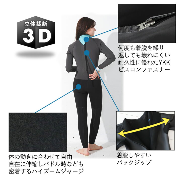 楽天市場】FELLOW ウェットスーツ フルスーツ 3mmレディース バック  