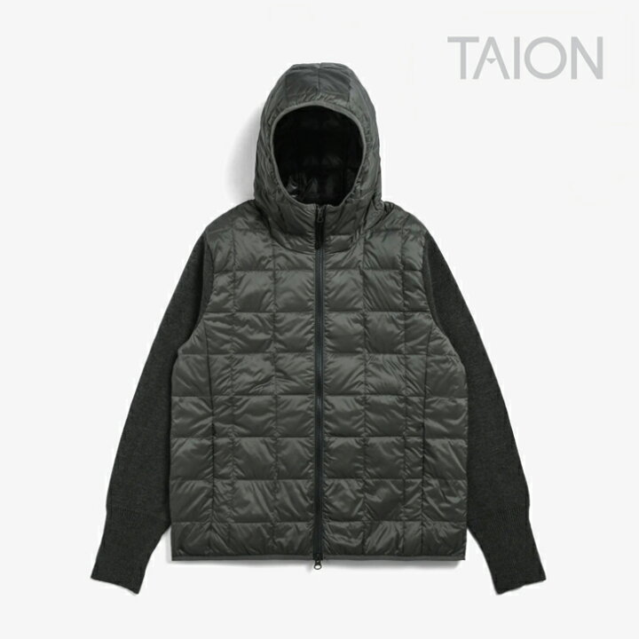 楽天市場】：TAION｜Basic Hooded W Zip Knit Sleeve Down Jacket 