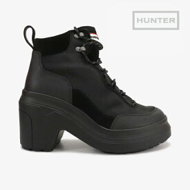 ・HUNTER｜W Explorer Ankle Lace Up Heel Boot/ ハンター/エクスプローラー アンクル レースアップ ヒール ブーツ/ブラック #