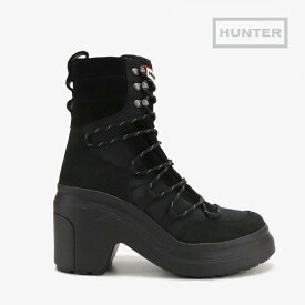 ＊HUNTER｜W Explorer Mid Lace Up Leather Heel Boot/ ハンター/エクスプローラー ミッド レース アップ レザー ヒール ブーツ/ブラック #