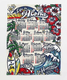 カレンダー 2024 壁掛け 年間 1 枚 ハワイ ウェーブ サーフィン ポスターカレンダー 布カレンダー JUTE ALOHA ジュートカレンダー チャイハネ