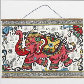 カレンダー 2024 壁掛け 象 エレファント ネパール手漉き紙 ポスターカレンダー エスニック ハンドメイド 年間一枚 ワンページカレンダー