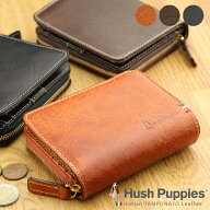 二つ折り財布 Hush Puppies（ハッシュパピー）「ラリー」ラウンドファスナー 二つ折り財布 メンズ イタリ…