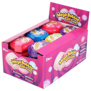 メガバブル ロール ガム 24個入 4種類の味 イチゴ、ブルーベリー、コーラ、トゥッティフルッティ